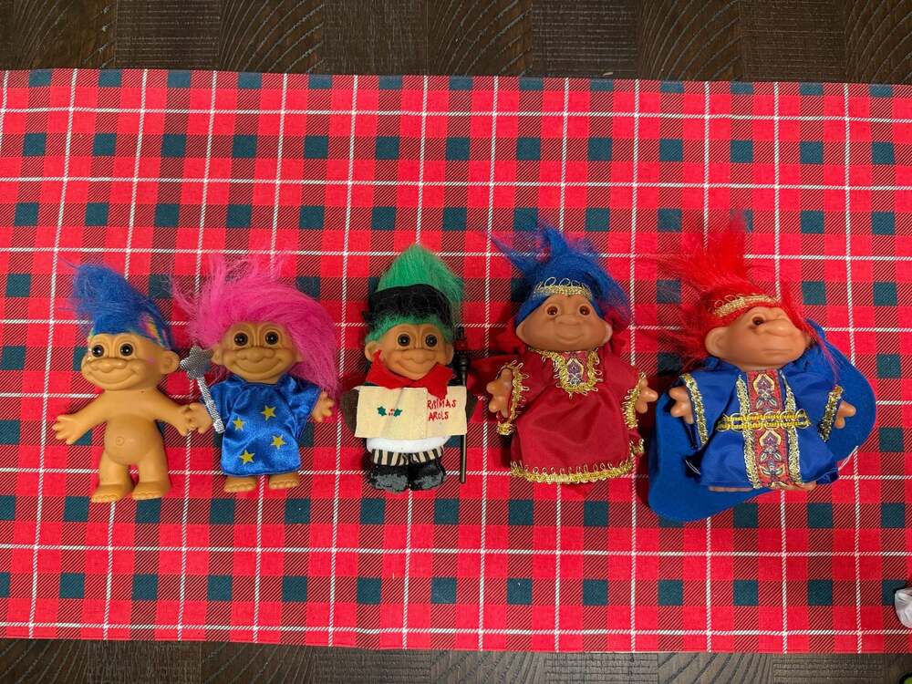 Vintage Troll Doll Collection Set of 5 Including Christmas Caroler and Wizard